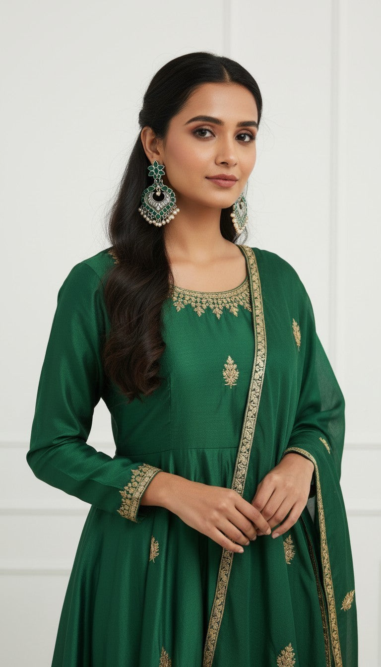 Forest Green and Silver Statement Earrings