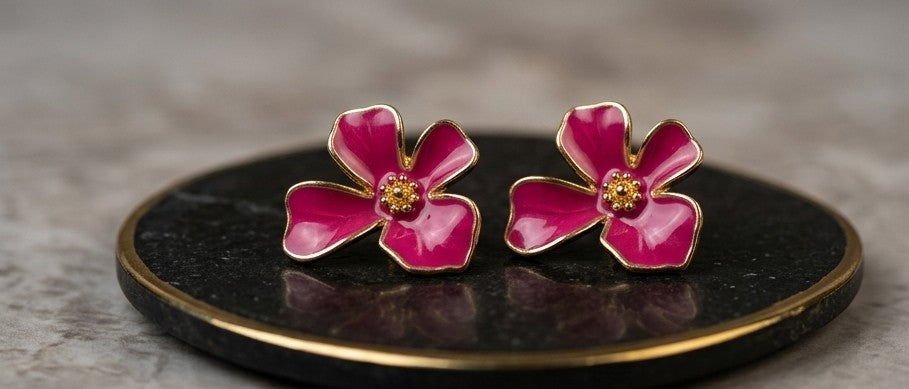 Fuchsia Bloom Enamel Stud Earrings