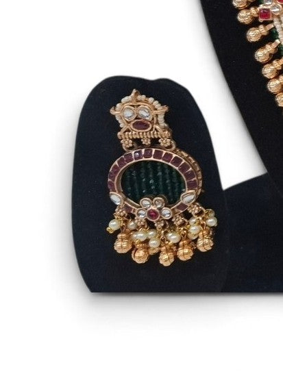 Multi-Layered Seed Pearl Statement Necklace Set with Kundan Detailing