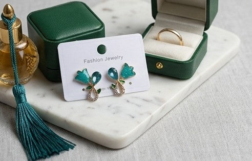 Teal Blossom Enamel & Crystal Earrings
