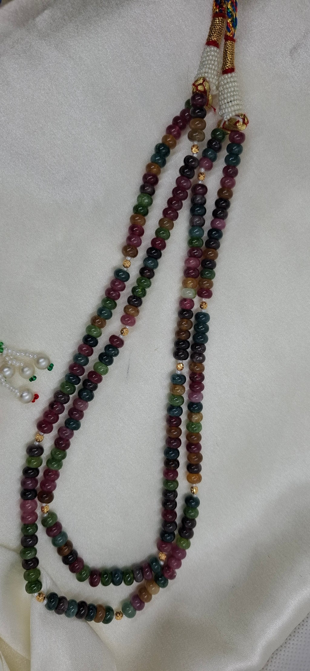 Double-Layered Multi-Gemstone Beaded Necklace with Pearl Accents