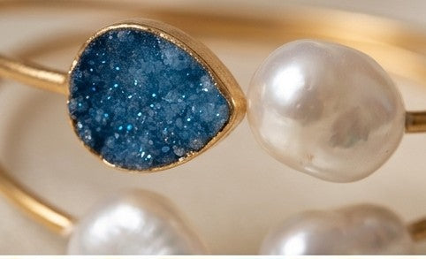 Fusion Pearl & Druzy Teardrop Triple-Band Cuff