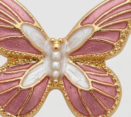 Rose Enamel & Gold Butterfly Earrings