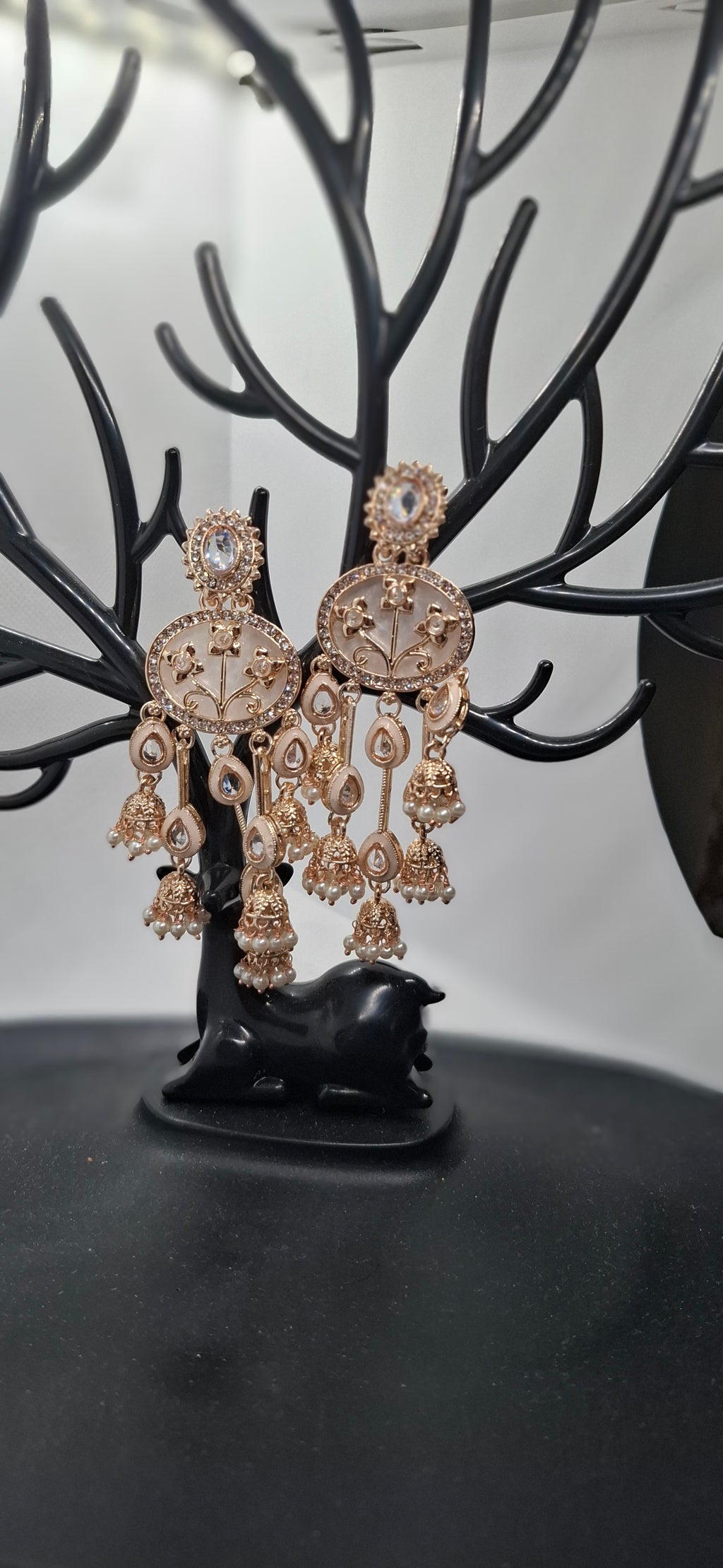 Ivory Cascading Pearl & Enamel  Jhumkas