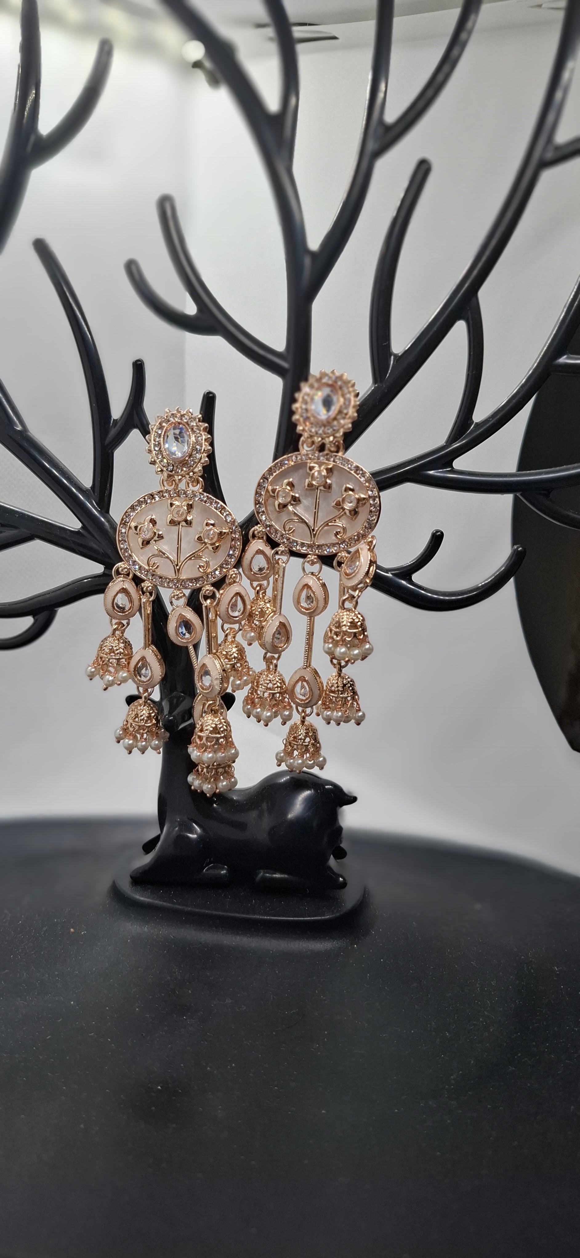 Ivory Cascading Pearl & Enamel  Jhumkas