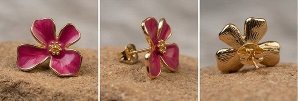 Fuchsia Bloom Enamel Stud Earrings