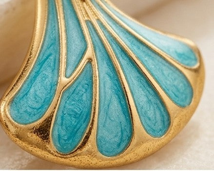 Art Deco Teal Enamel Fan Earrings