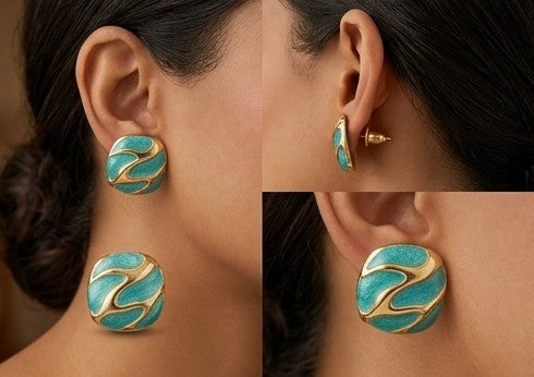Vintage-Inspired Turquoise & Gold Swirl Stud Earrings