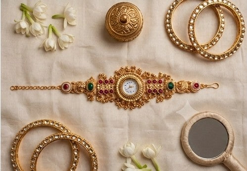 Heritage Kundan-Style Jeweled Bracelet Watch