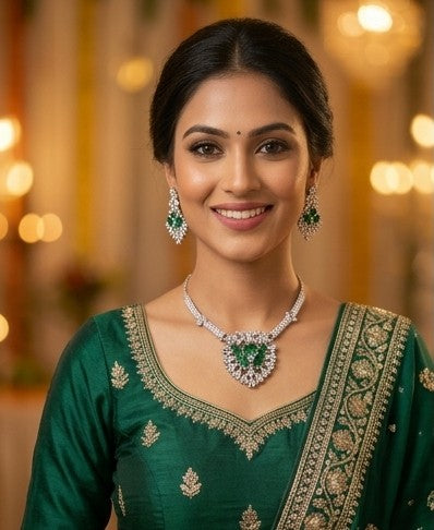 Verdant Cascade American Diamond Necklace Set