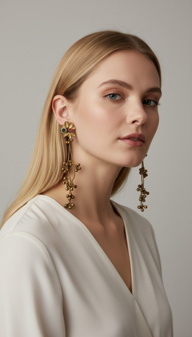 Vintage Floral Cluster Shoulder Duster Earrings