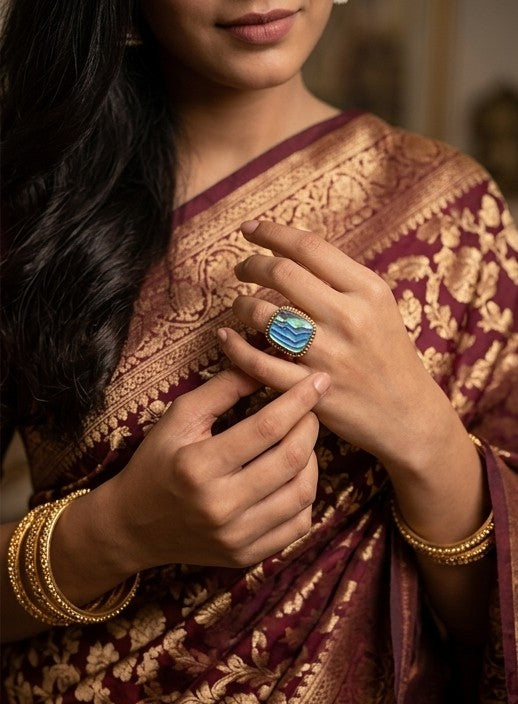 Abalone-Style Vintage Beaded Statement Ring