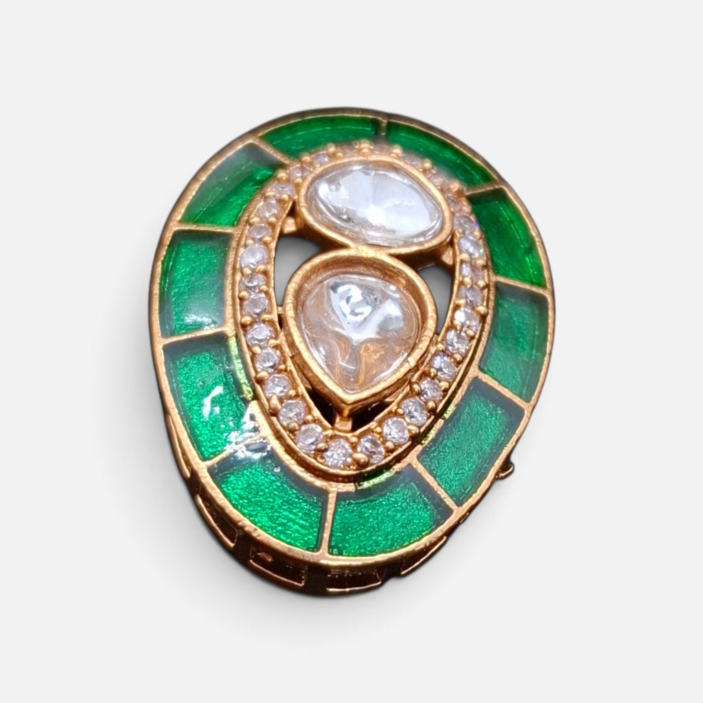 Emerald Green Enamel & Kundan Statement Ring