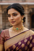 Antique Gold Plated Choker Set with Turquoise Meenakari & Pearl Droplets