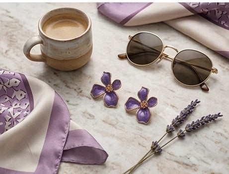 Lavender Bloom Enamel Statement Earrings