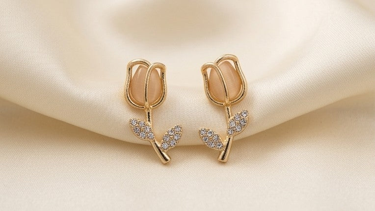 Champagne Tulip Pavé Stud Earrings