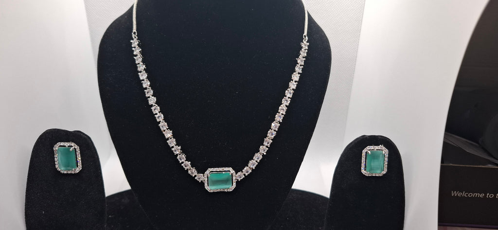 Rhodium-Plated Teal Necklace & Earring Set