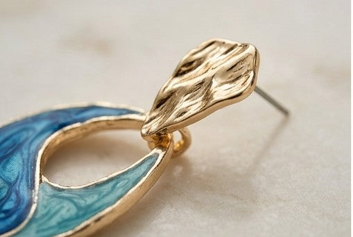 Azure Enamel Swirl Drop Earrings