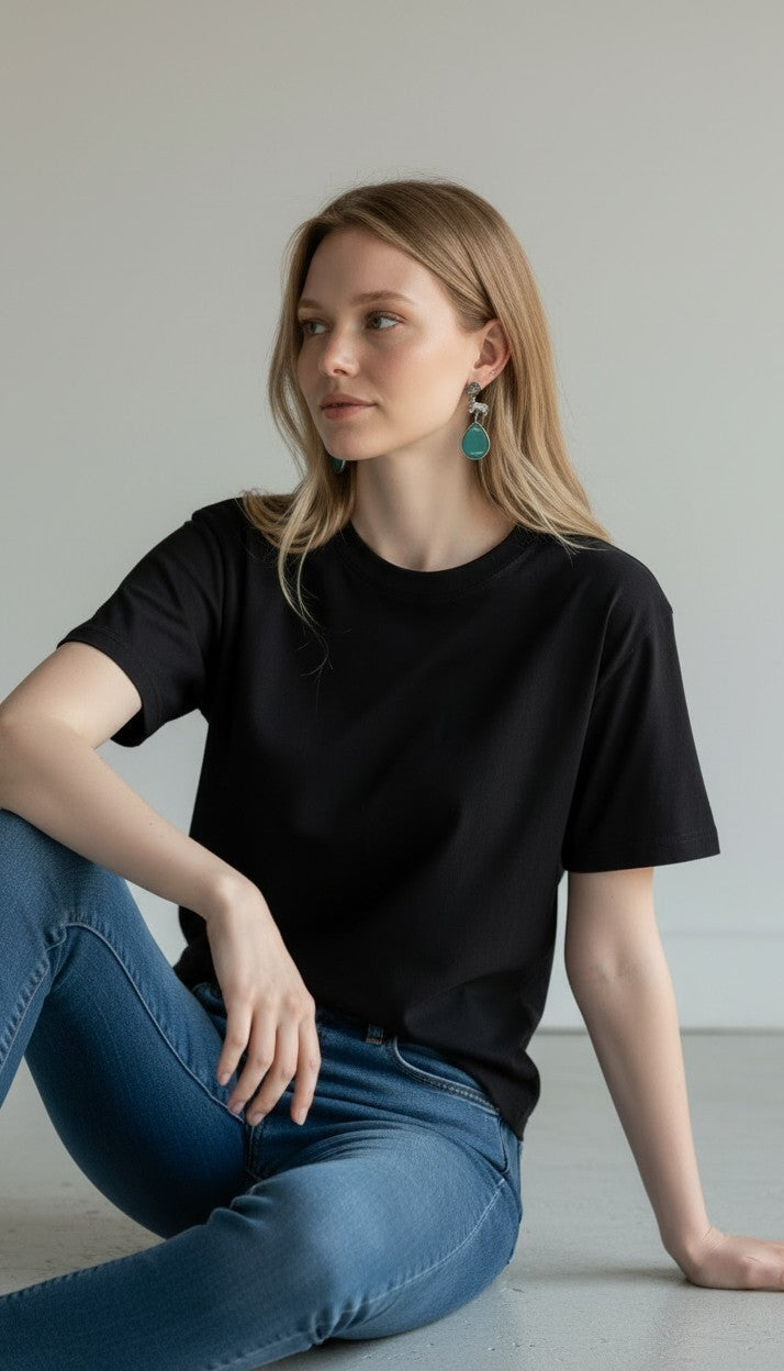 Oxidized Silver Animal Motif Teardrop Teal Stone Drop Earrings