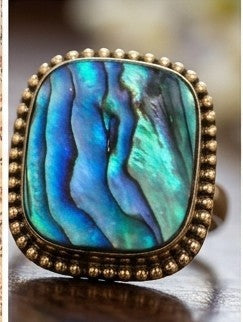 Abalone-Style Vintage Beaded Statement Ring