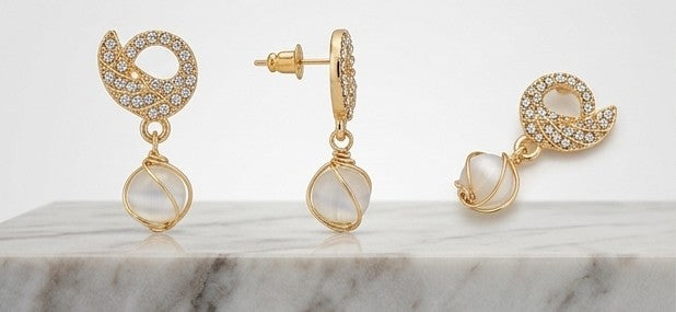 Gold-Tone Crystal Swirl & Caged Pearl Drop Earrings