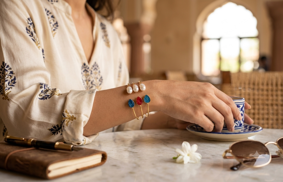 Fusion Pearl & Druzy Teardrop Triple-Band Cuff