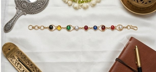 Delicate Navratna-Inspired Wirework Link Bracelet
