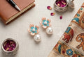 Coral & Teal Enamel Floral Pearl Drop Earrings