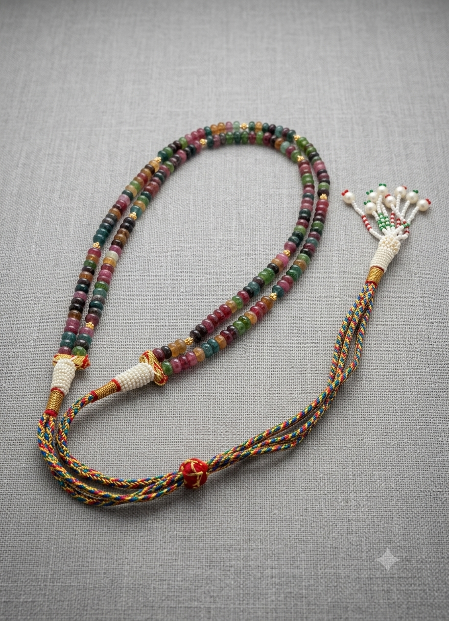 Double-Layered Multi-Gemstone Beaded Necklace with Pearl Accents