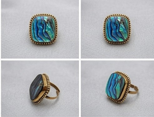 Abalone-Style Vintage Beaded Statement Ring