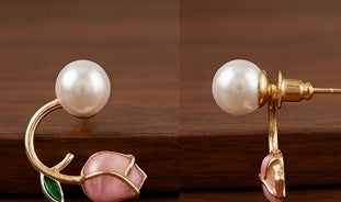 Golden Flower Rose-Bud & Pearl Ear Jacket