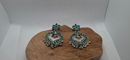 Forest Green and Silver Statement Earrings