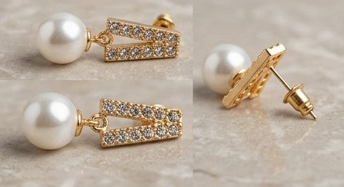 Crystal Chevron & Faux Pearl Drop Earrings