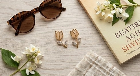 Champagne Tulip Pavé Stud Earrings