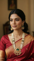 Multi-Layered Seed Pearl Statement Necklace Set with Kundan Detailing