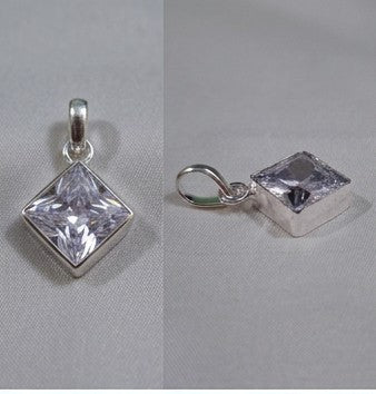 Princess-Cut Cubic Zirconia Silver Solitaire Pendant CZ Diamond Pendant