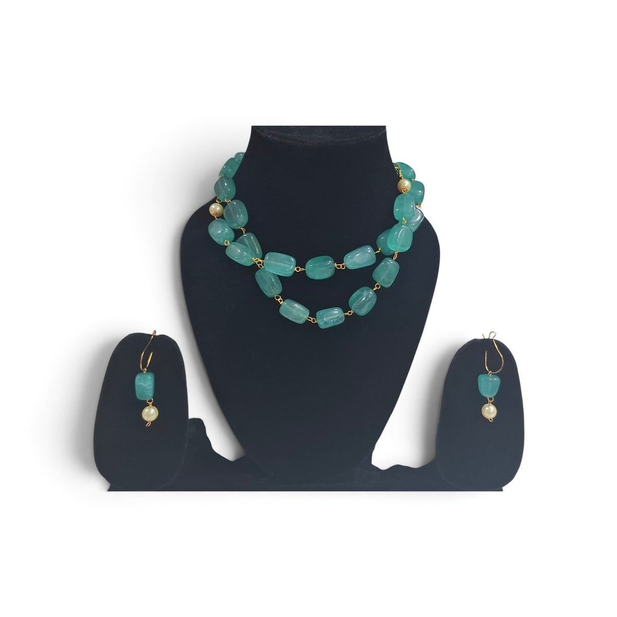 Teal Aura Tumbled Gemstone Necklace Set