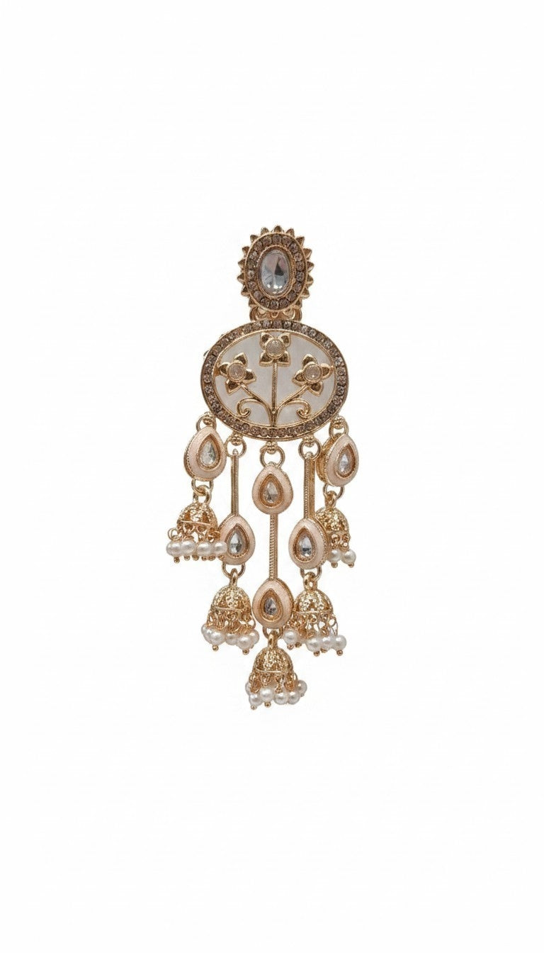 Ivory Cascading Pearl & Enamel  Jhumkas