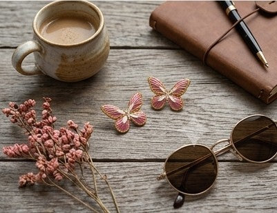 Rose Enamel & Gold Butterfly Earrings