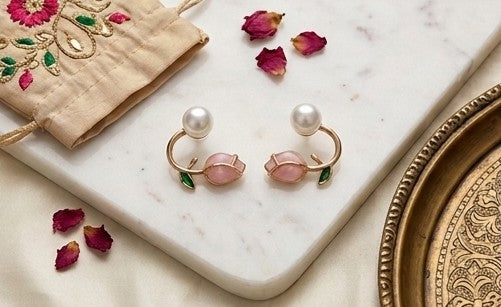 Golden Flower Rose-Bud & Pearl Ear Jacket
